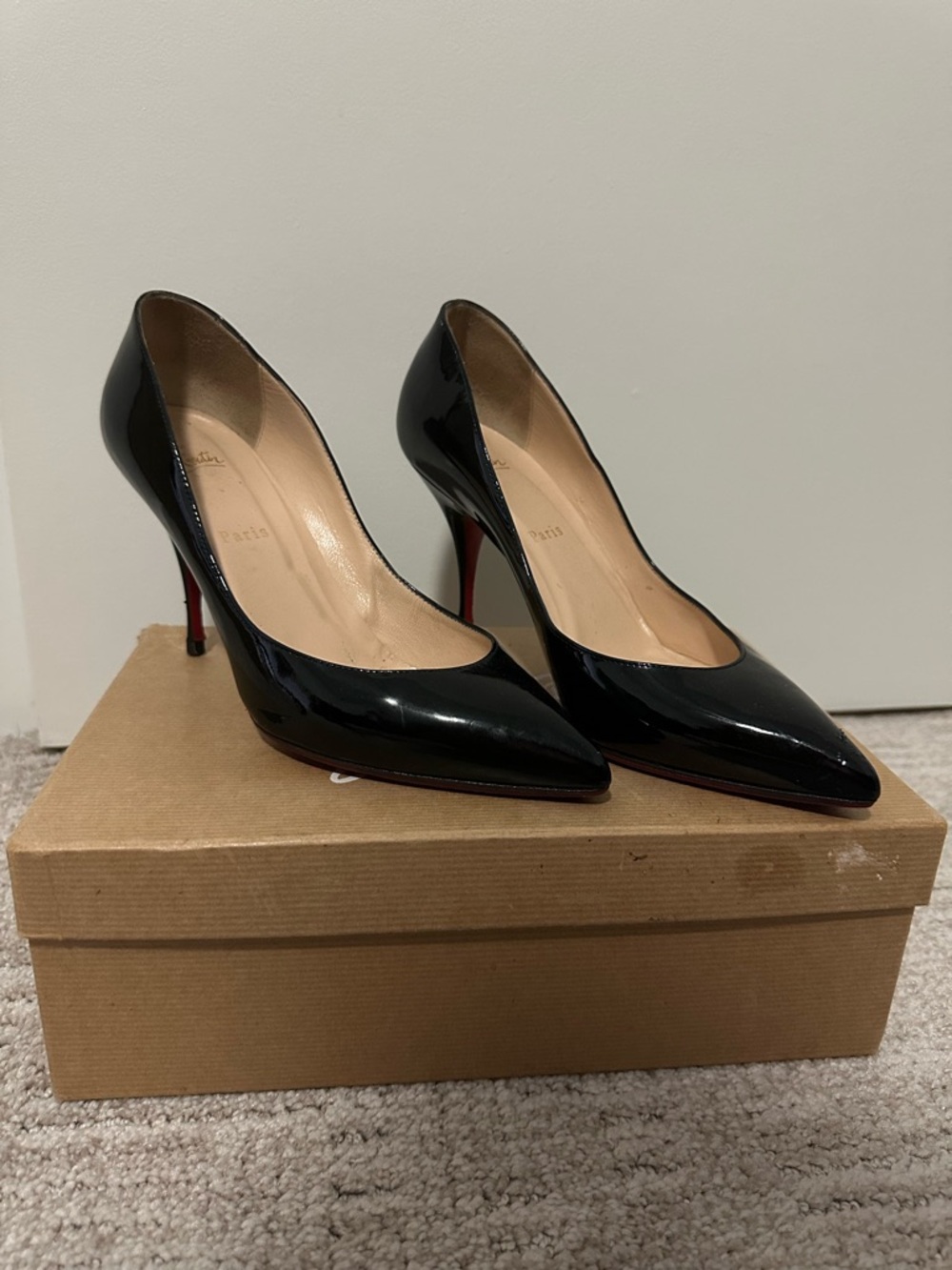 Christian Louboutin Black Patent Leather Pointed-Toe Stiletto Heels